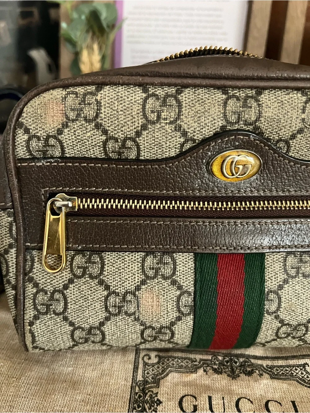 Gucci GG Canvas with Brown Leather and Green-Red Web